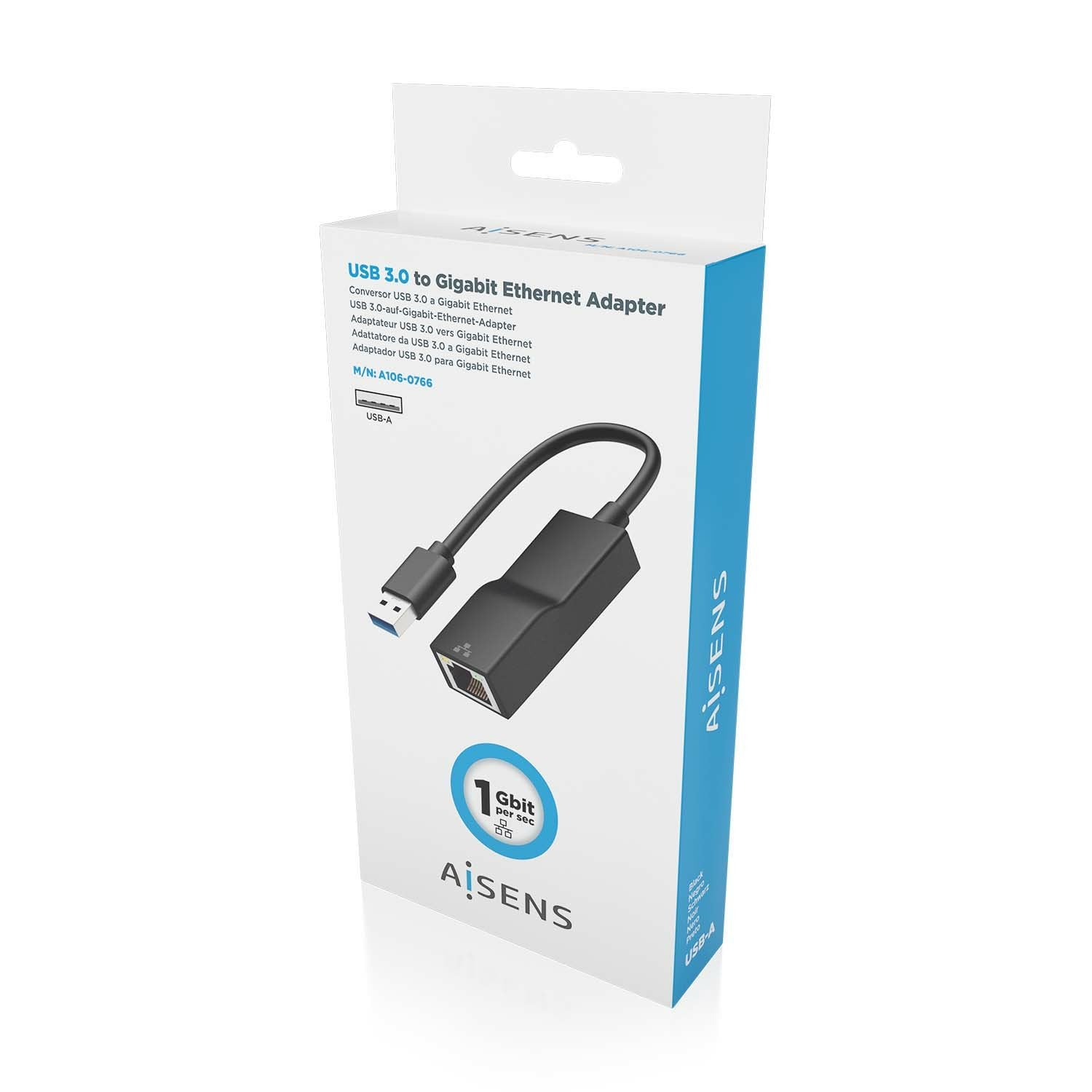 Aisens Conversor Usb 3.0 A Ethernet Gigabit 10/100/1000 Mbps - 15cm - Negro