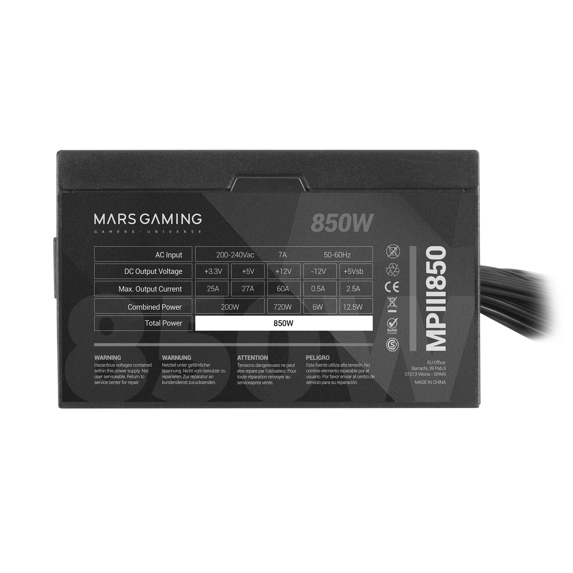 EAN 8435693102519 - Mars Gaming MPIII850 unidad de fuente de alimentación 20+4 pin ATX Negro, Rojo imagen 3