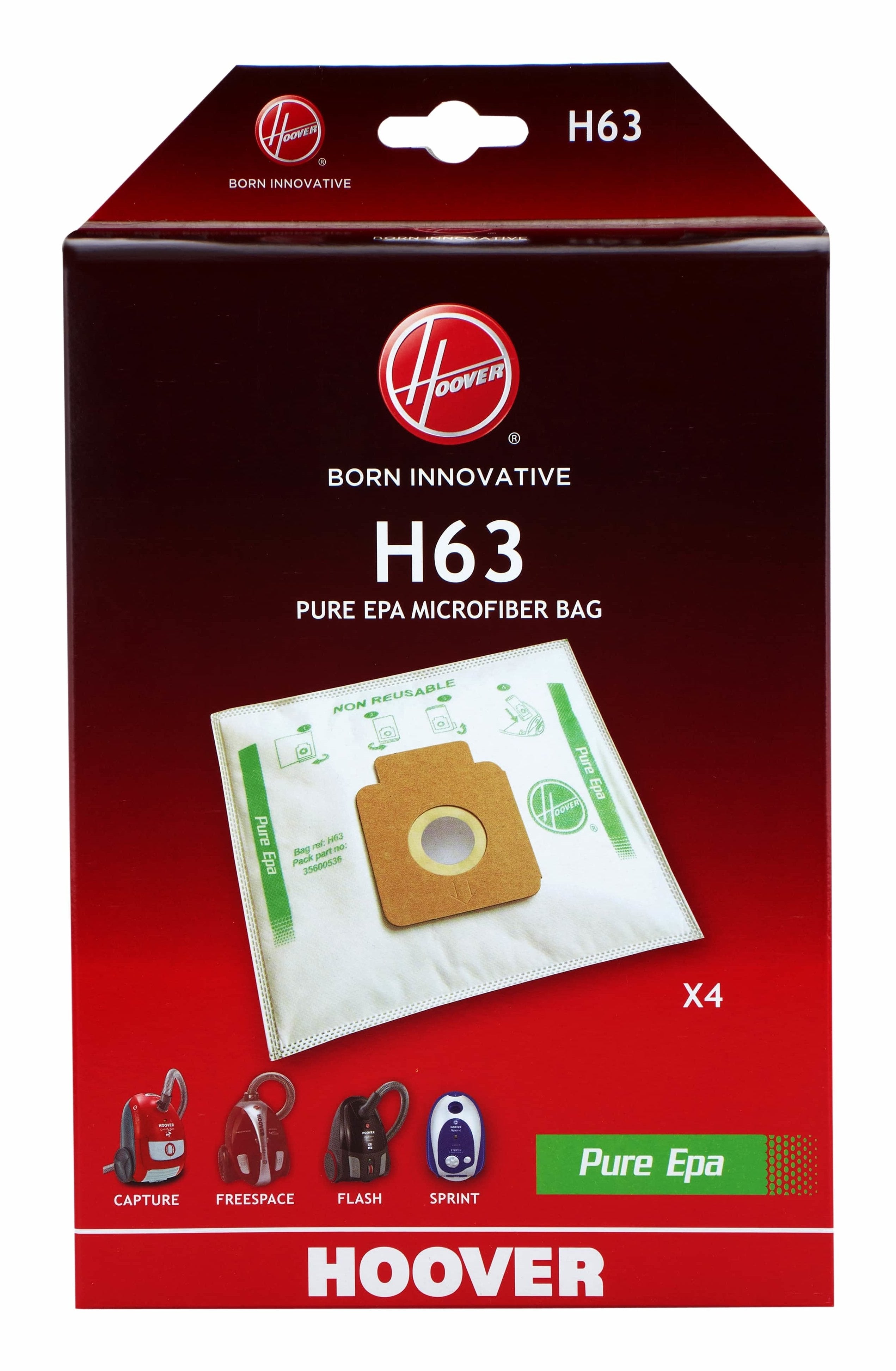 Bolsa Pure Hepa Hoover H63 Para Aspirador Brave 4 Unidades