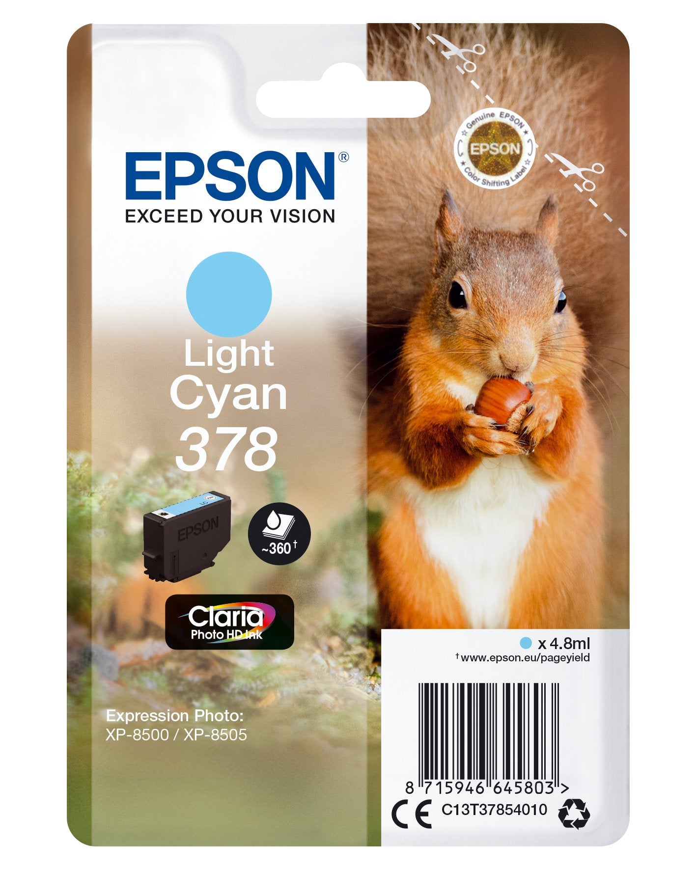 EAN 8715946645803 - Epson Squirrel C13T37854010 cartucho de tinta 1 pieza(s) Original Rendimiento estándar Cian claro imagen 1