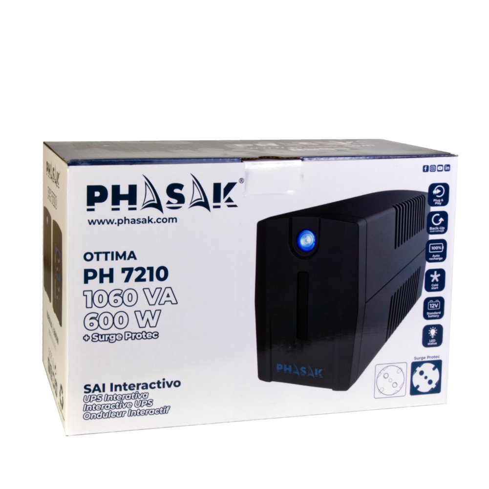 EAN 5605922004430 - Phasak PH 7210 sistema de alimentación ininterrumpida (UPS) Línea interactiva 1,06 kVA 600 W 2 salidas AC imagen 3