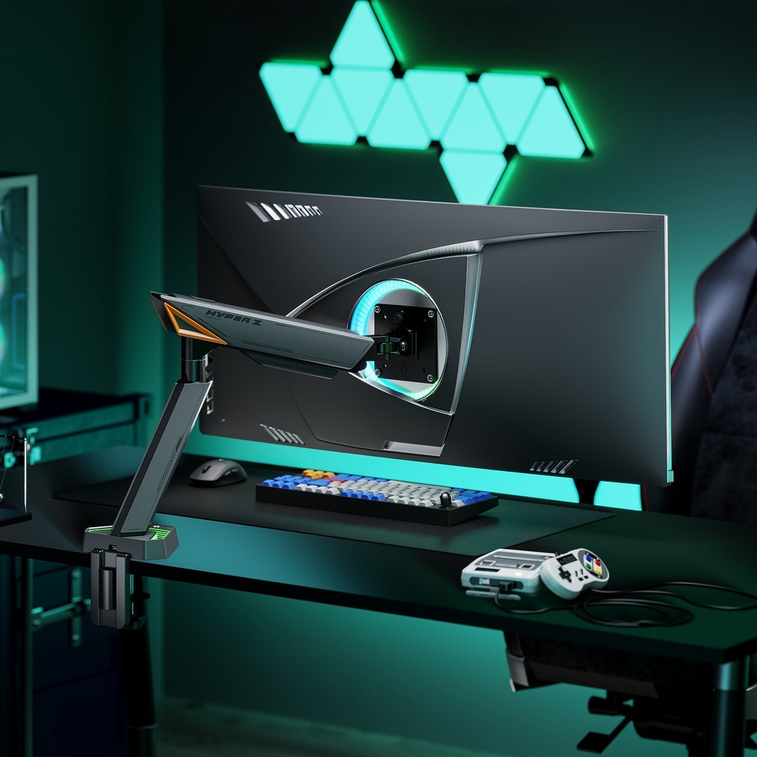 Aisens Soporte De Mesa Rgb Gaming Contrapeso Giratorio E Inclinable Para Monitor/Tv 16kg (3 Pivotes, 1 Brazo) De 17-49, Negro-Gris