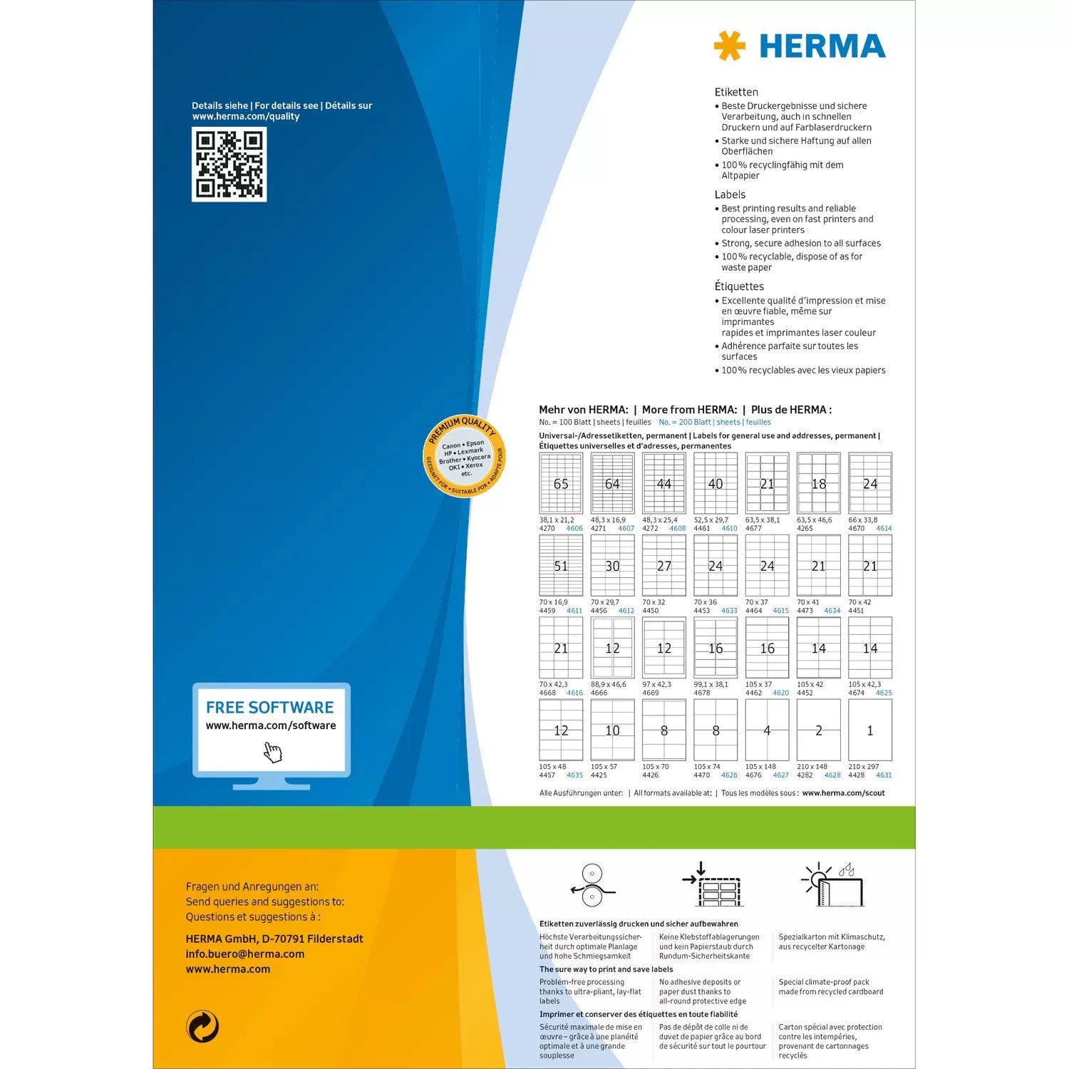 Herma Etiketten Premium A4 Blanco 70x36 Mm Papier 4800 M.