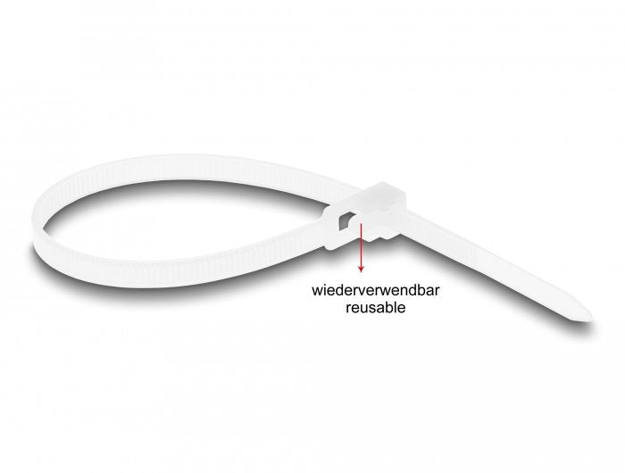 Delock Cablebinder Wiederverwendbar L 200 X B 4,8 Mm 100 Stück Weiss