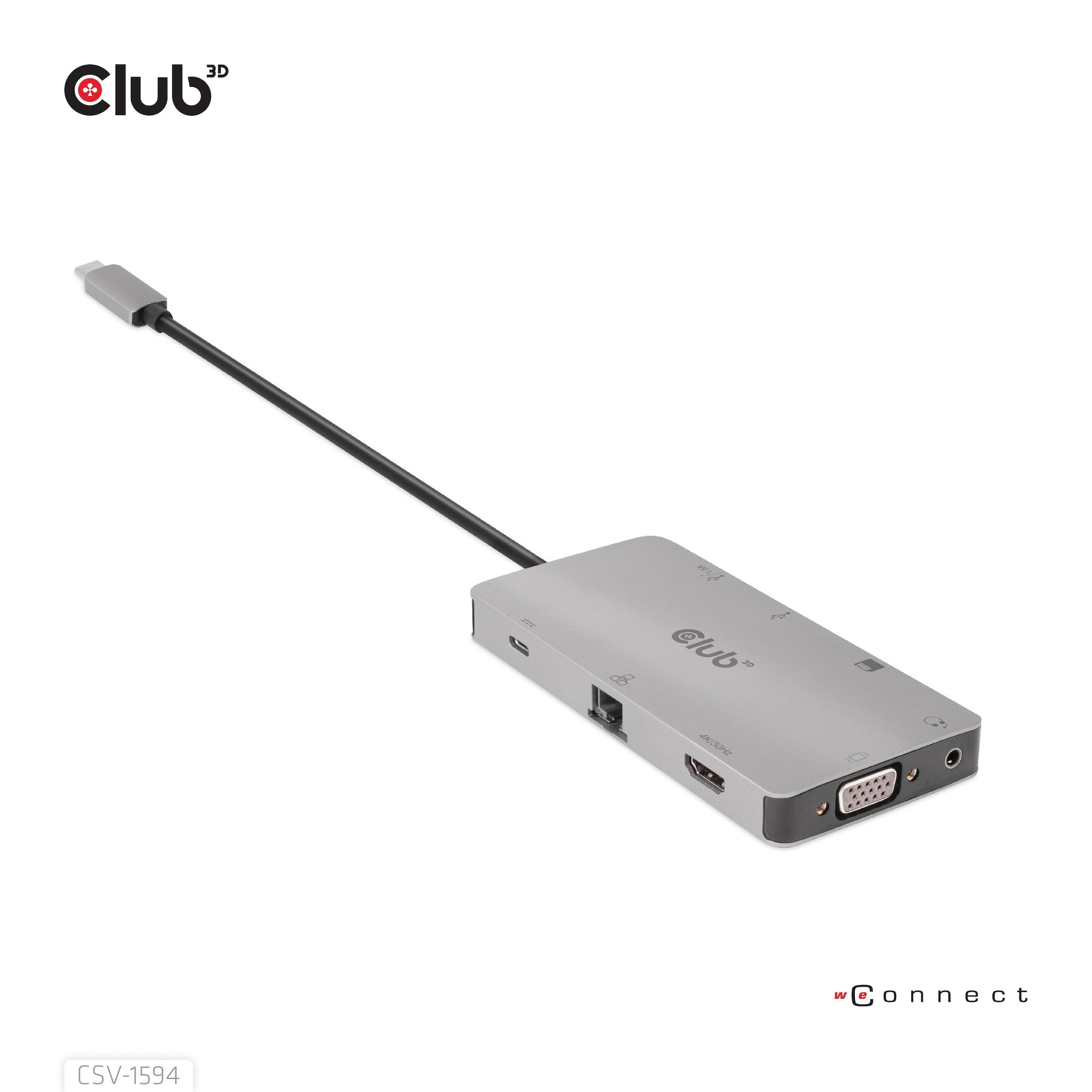 Club3d Usb-9-In1-Hub Usb-C > Hdmi/Vga/2xusb/Usb-C/Rj45/Sd Retail