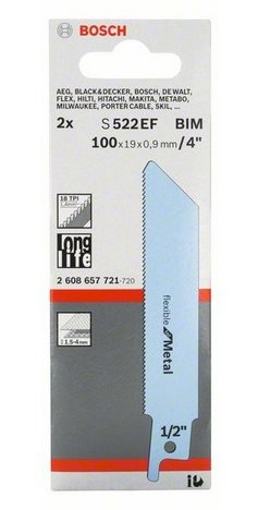 Hoja De Sierra De Sable Bosch S 522 Ef Flexible Para Metal, 2 Piezas (Longitud 100 Mm) 2608657721