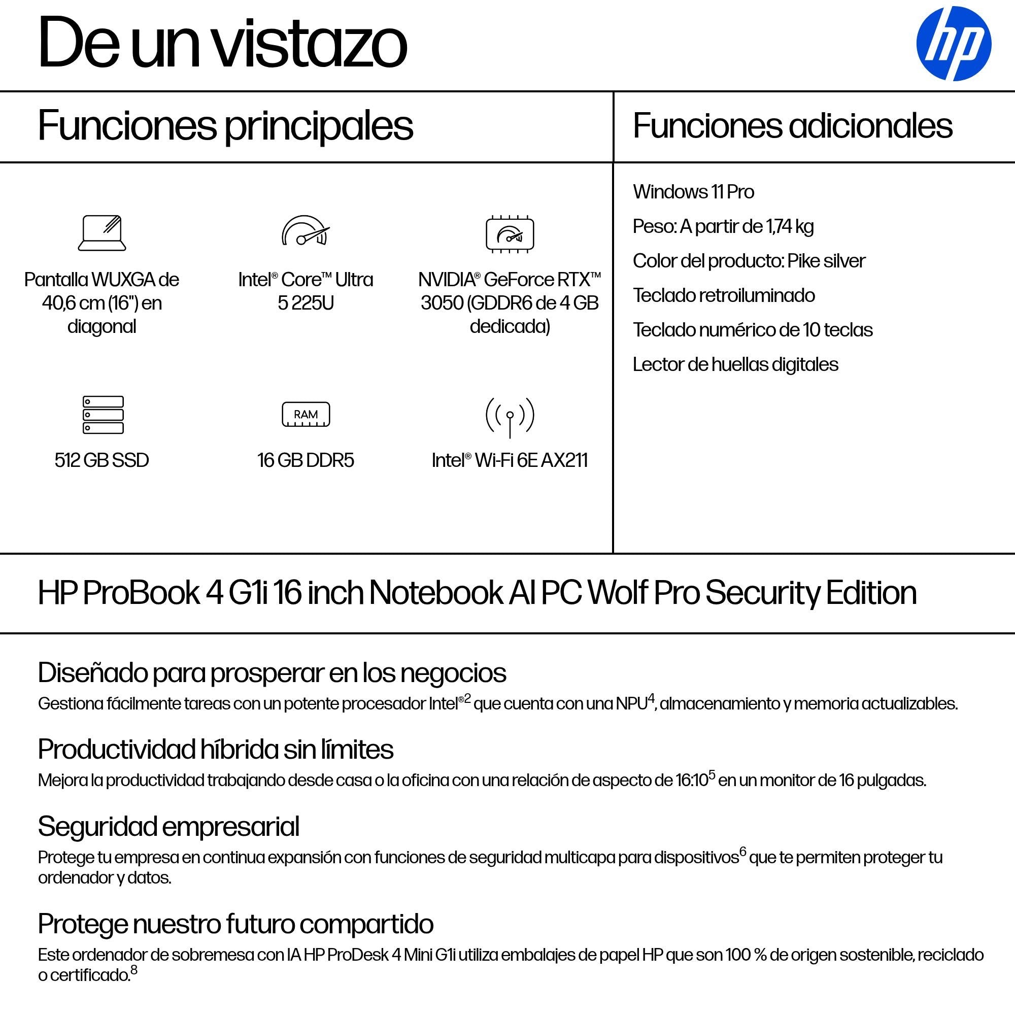 EAN 0821844212936 - HP ProBook 4 G1i 16 inch Notebook AI PC Wolf Pro Security Edition Intel Core Ultra 5 225U Portátil 40,6 c imagen 4