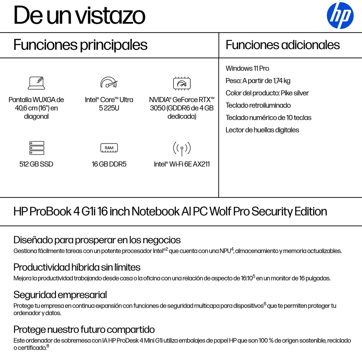 EAN 0821844212936 - HP ProBook 4 G1i 16 inch Notebook AI PC Wolf Pro Security Edition Intel Core Ultra 5 225U Portátil 40,6 c imagen 4