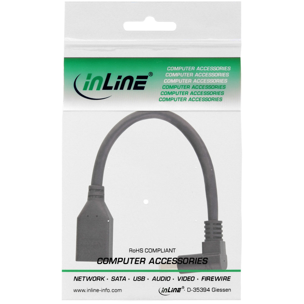 Adaptador Inline Displayport 1.4 M/F, 8k4k, En Ángulo Hacia Abajo, Negro/Dorado, 0,15 M