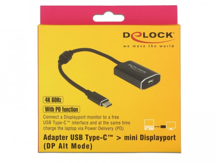 Delock Adaptador Usb Type-C Macho Mini Displayport Hembra (Modo Dp Alt) 4k 60 Hz Con Función Pd