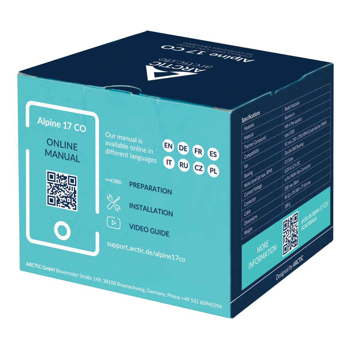 EAN 4895213703901 - ARCTIC Alpine 17 CO Procesador Refrigerador de aire 9,2 cm Negro, Plata 1 pieza(s) imagen 8
