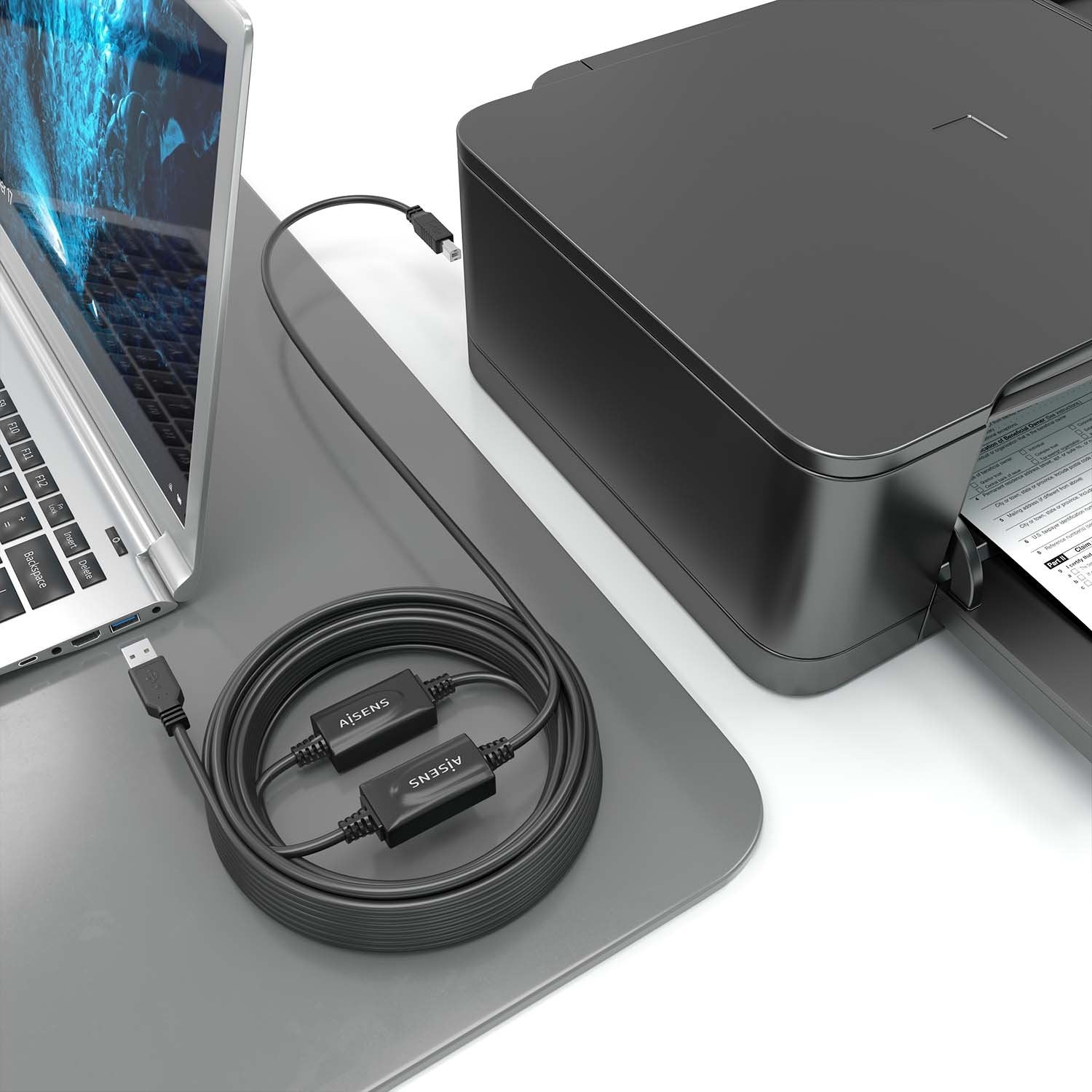 Aisens Cable Usb 2.0 Con Amplificador, Tipo A/M-B/M, Negro, 15m