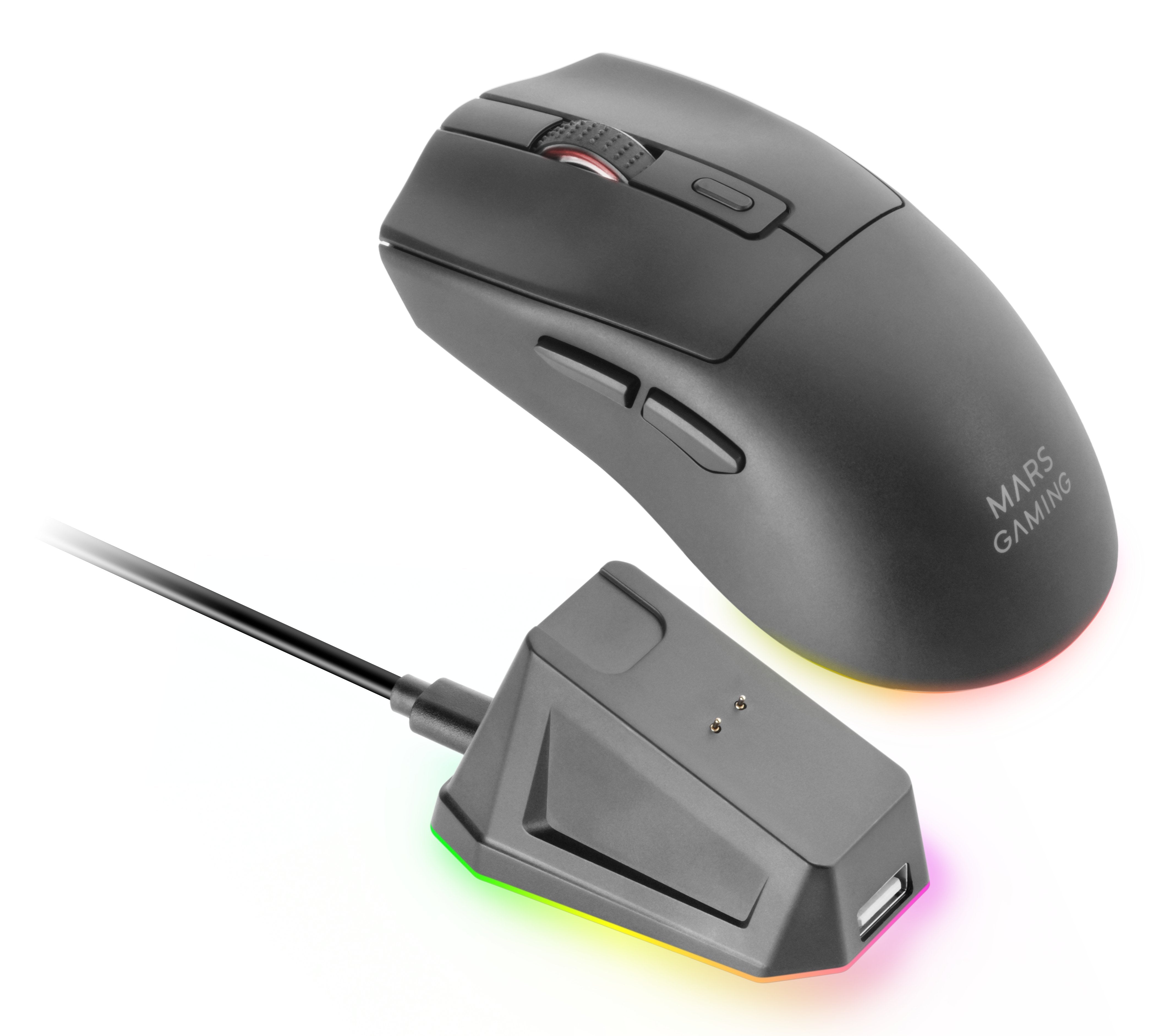 Raton Optico Mmt3 Rgb Negro Mars Gaming Rgb Chroma/ Óptico/ 14400 Dpi/ Base De Carga/ Recargable Hasta 100h De Uso