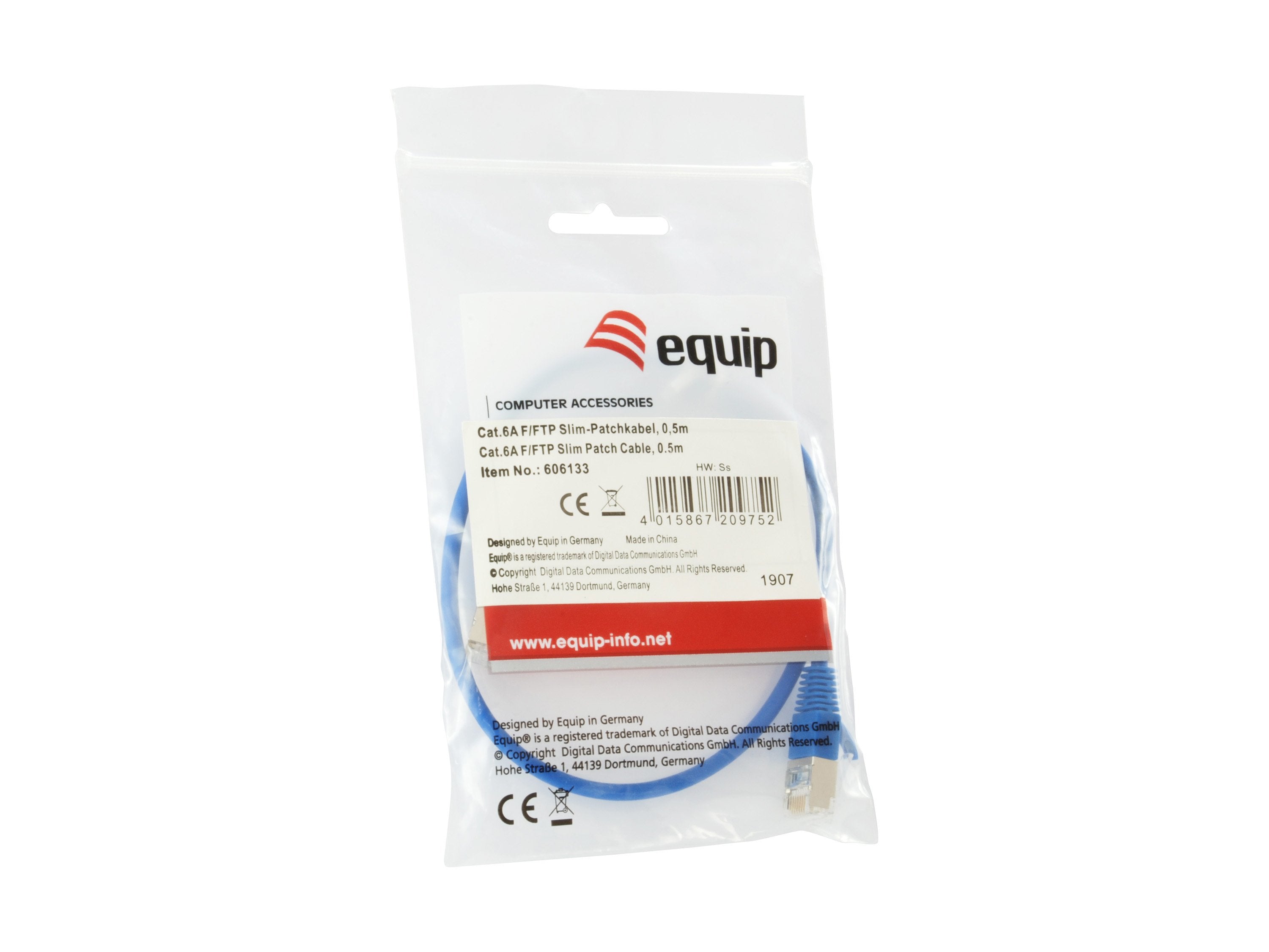 Equip Cable De Red Cat6a F/Ftp 2xrj45 0.50m Azul Slim Lszh