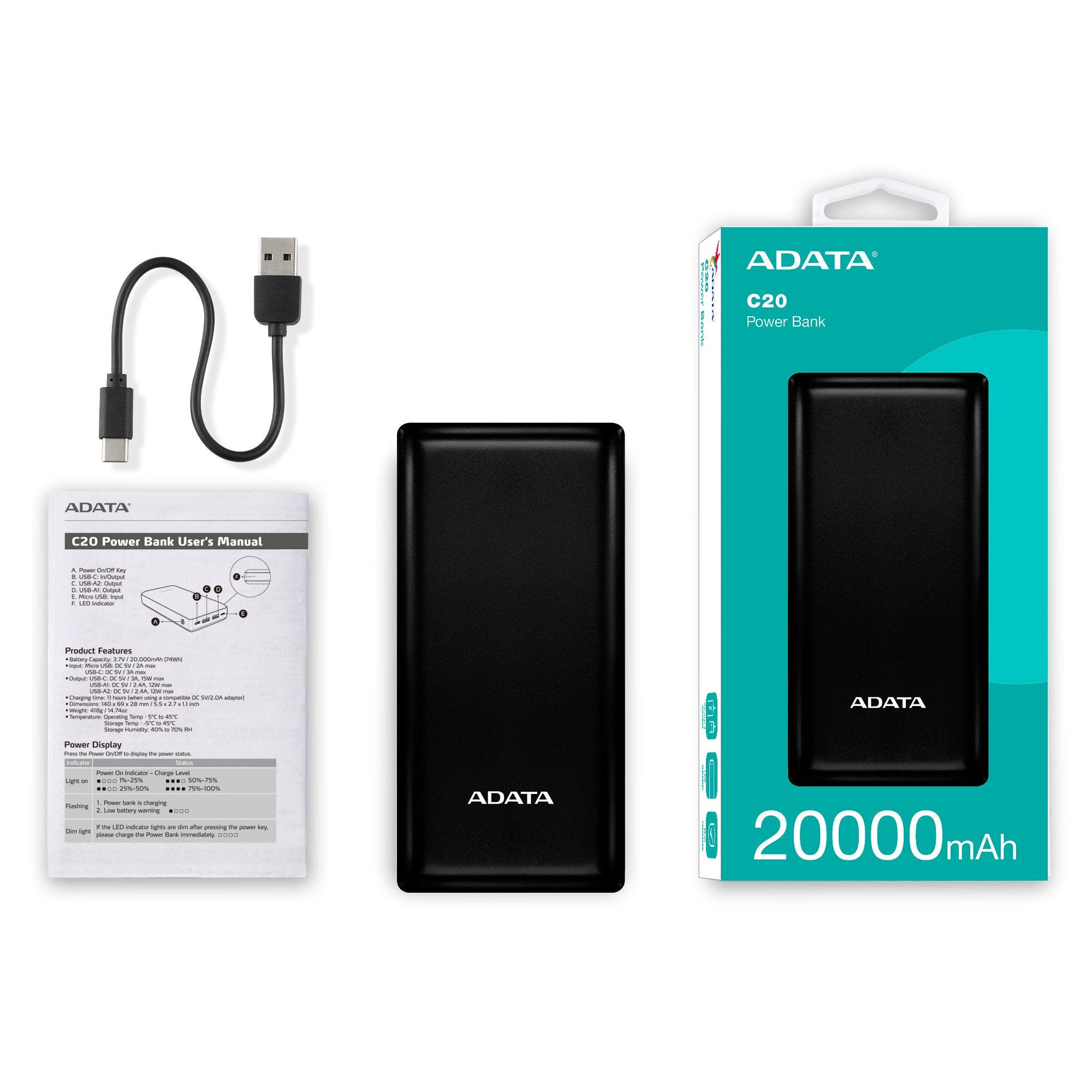 EAN 4711085940919 - ADATA C20 Polímero de litio 20000 mAh Negro imagen 7