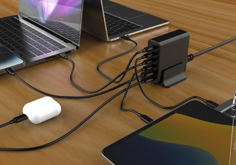 Cargador Rapido Gembird Usb Gan De 6 Puertos 75 W Negro