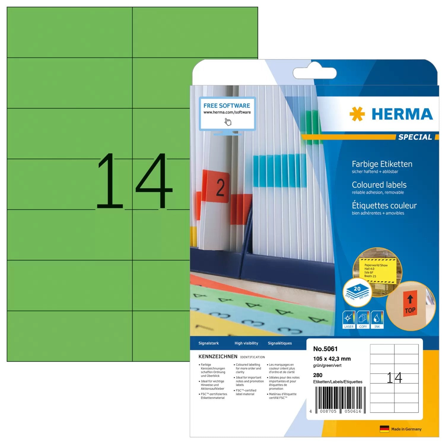 EAN 4008705050616 - HERMA 5061 etiqueta de impresora Verde Etiqueta para impresora autoadhesiva imagen 1