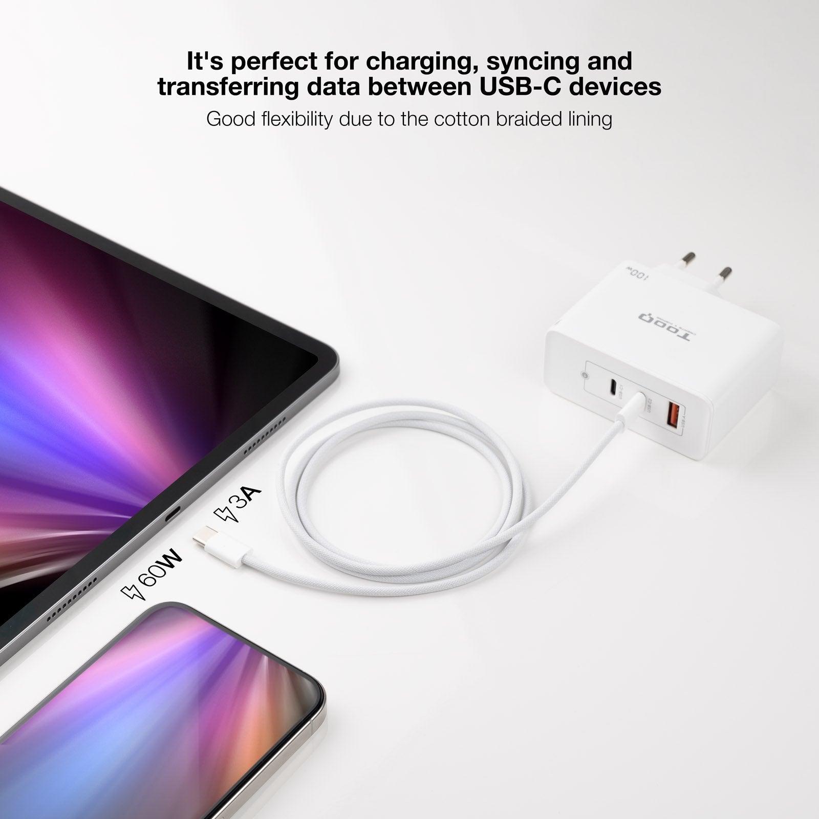 Nanocable Cable Usb-C 2.0 60w 3a - Usb-C/M-Usb-C/M - 1m - Blanco