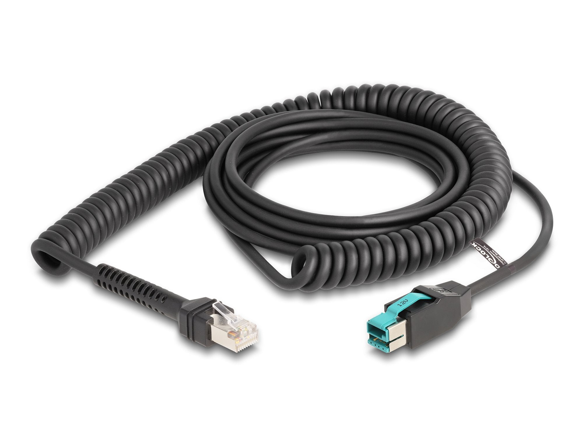 Delock 87995 Cable Rj50 En Espiral Macho A Poweredusb Macho, 12 V, 3 M, Negro