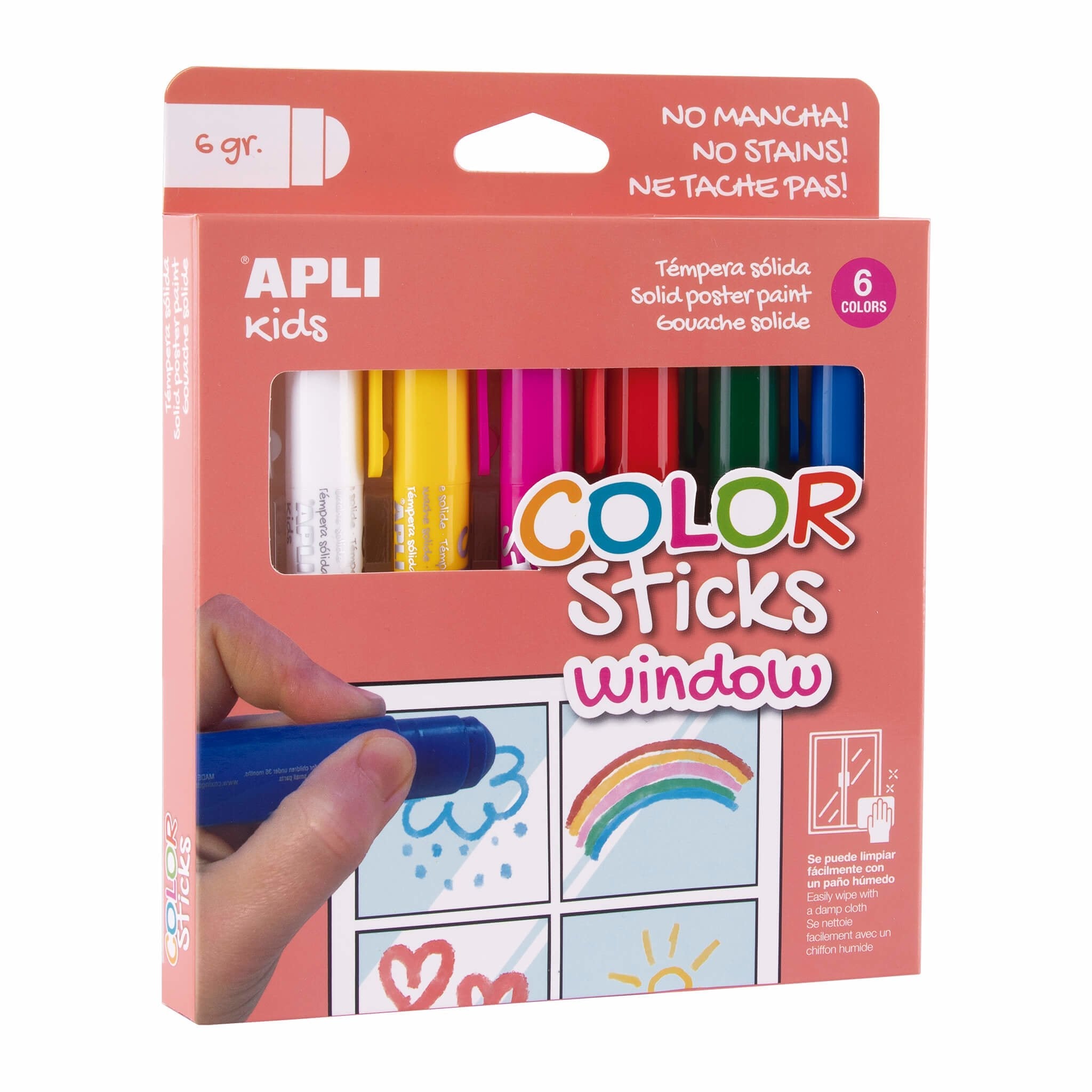 Apli Pintura Color Sticks Window Para Ventanas Barra 6gr Estuche De 6 C/Surtidos
