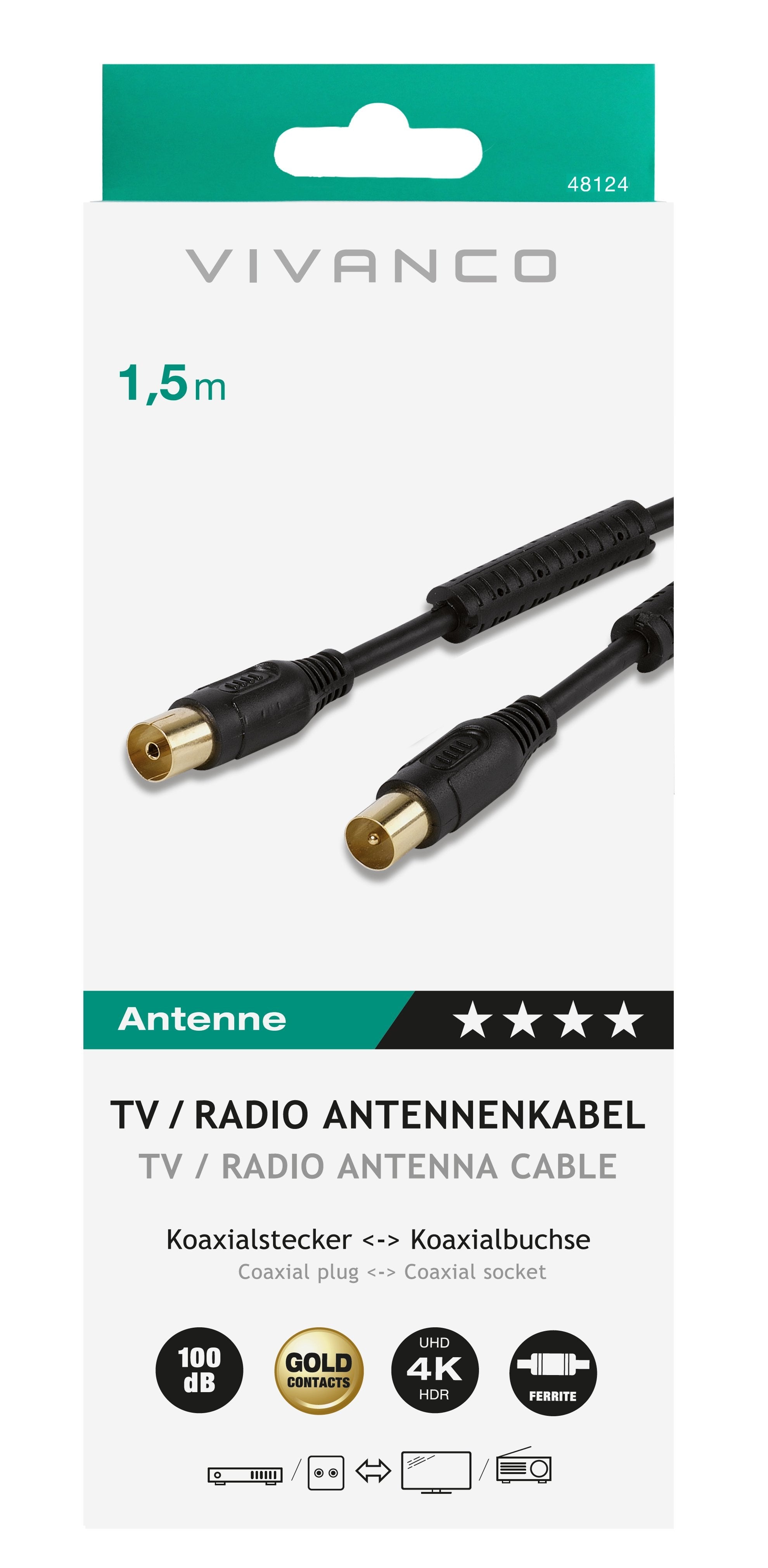 EAN 4008928481242 - Vivanco 48/30 15GB cable coaxial 1,5 m IEC Negro imagen 2