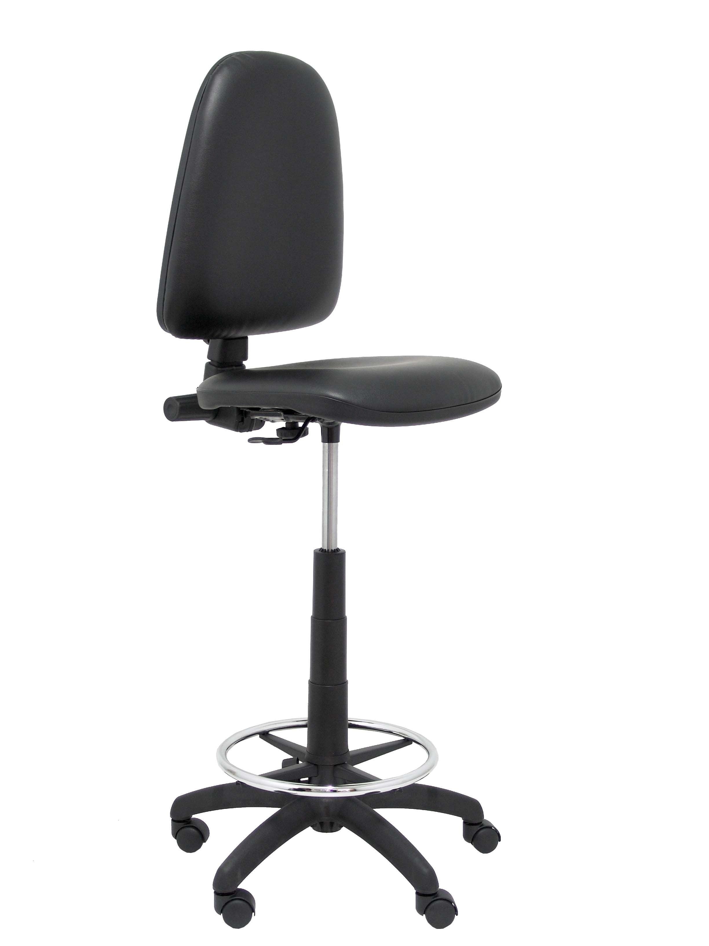 Piqueras Y Crespo Taburete Ayna Ergonómico Con Mecanismo De Contacto Permanente, Regulable En Altura Y Aro Reposapiés - Asiento Y Respaldo Tapizados En Tejido Símilpiel Color Negro