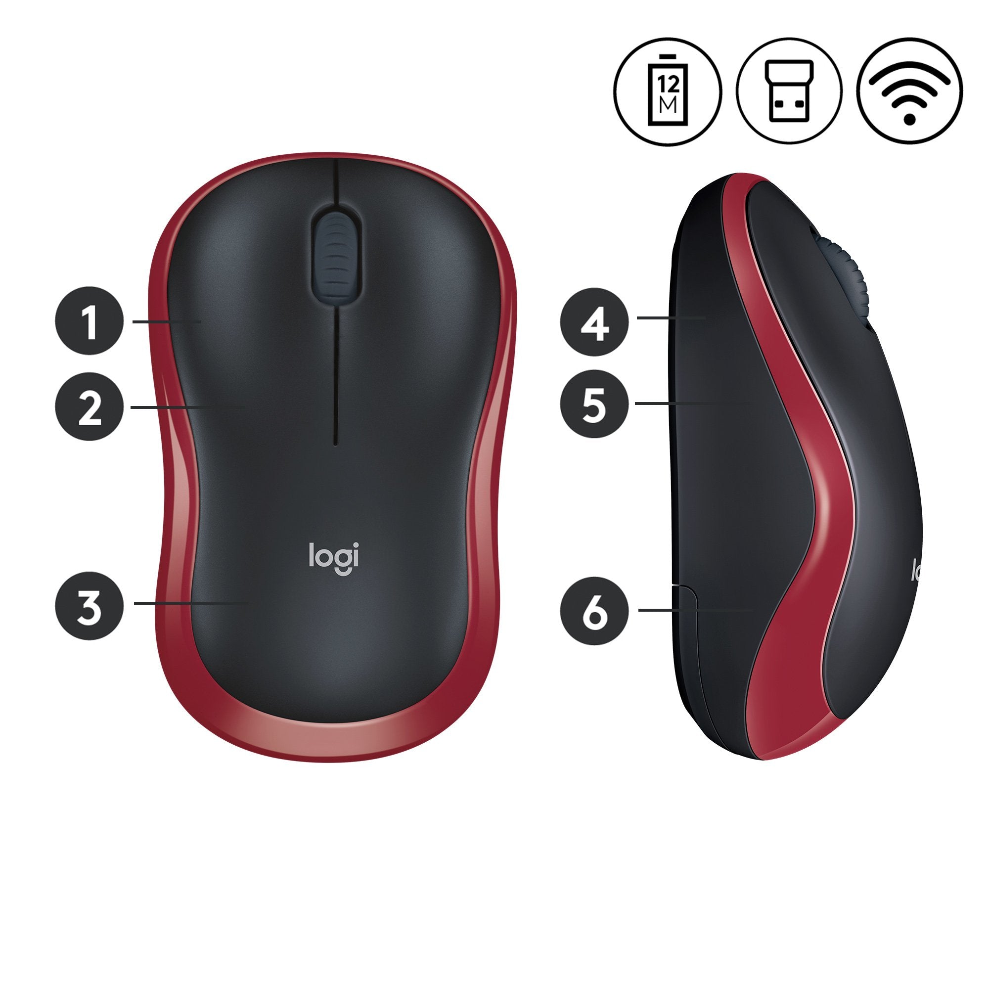 Ratón Inalámbrico Logitech M185 Rojo 910-002240