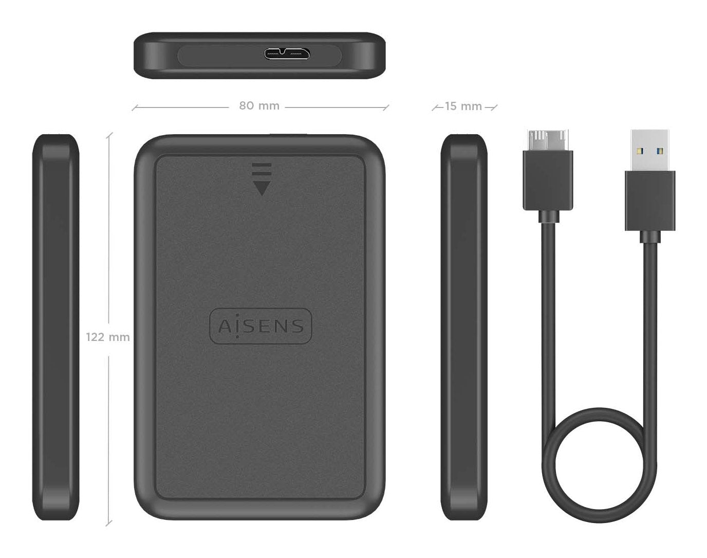 Aisens Caja Externa 2,5&Quot; Ase-2519b 9.5mm Sata A Usb 3.0/Usb3.1 Gen1, Negra