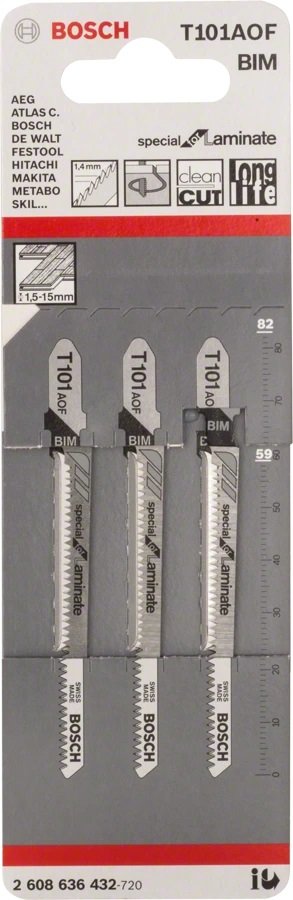 Bosch Professional Hoja De Sierra De Calar T 101 Aof Especial Para Laminados, 83mm 3 Piezas 2608636432