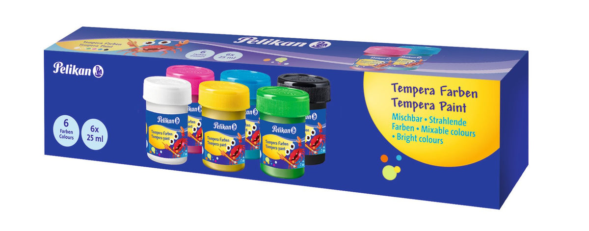 Pelikan Set De 6 Tempera Escolar - Botes 25ml - Facil De Mezclar - Ideal Para Proyectos Escolares