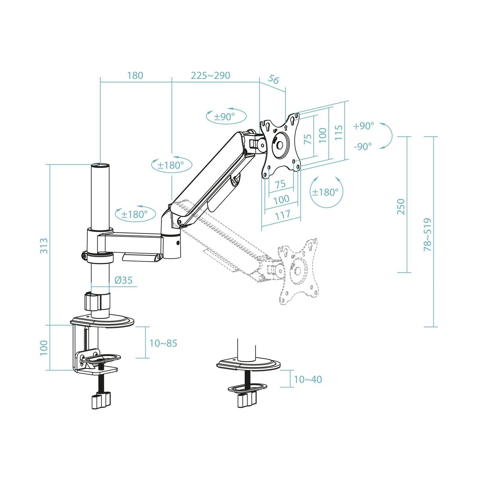 EAN 8433281016460 - TooQ DB1532TNR-B soporte para monitor 81,3 cm (32") Escritorio imagen 6