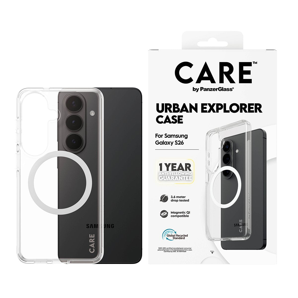 Panzerglass Care Urban Explorer Case Transparentee W. Blanco Qi Samsung Galaxy S26