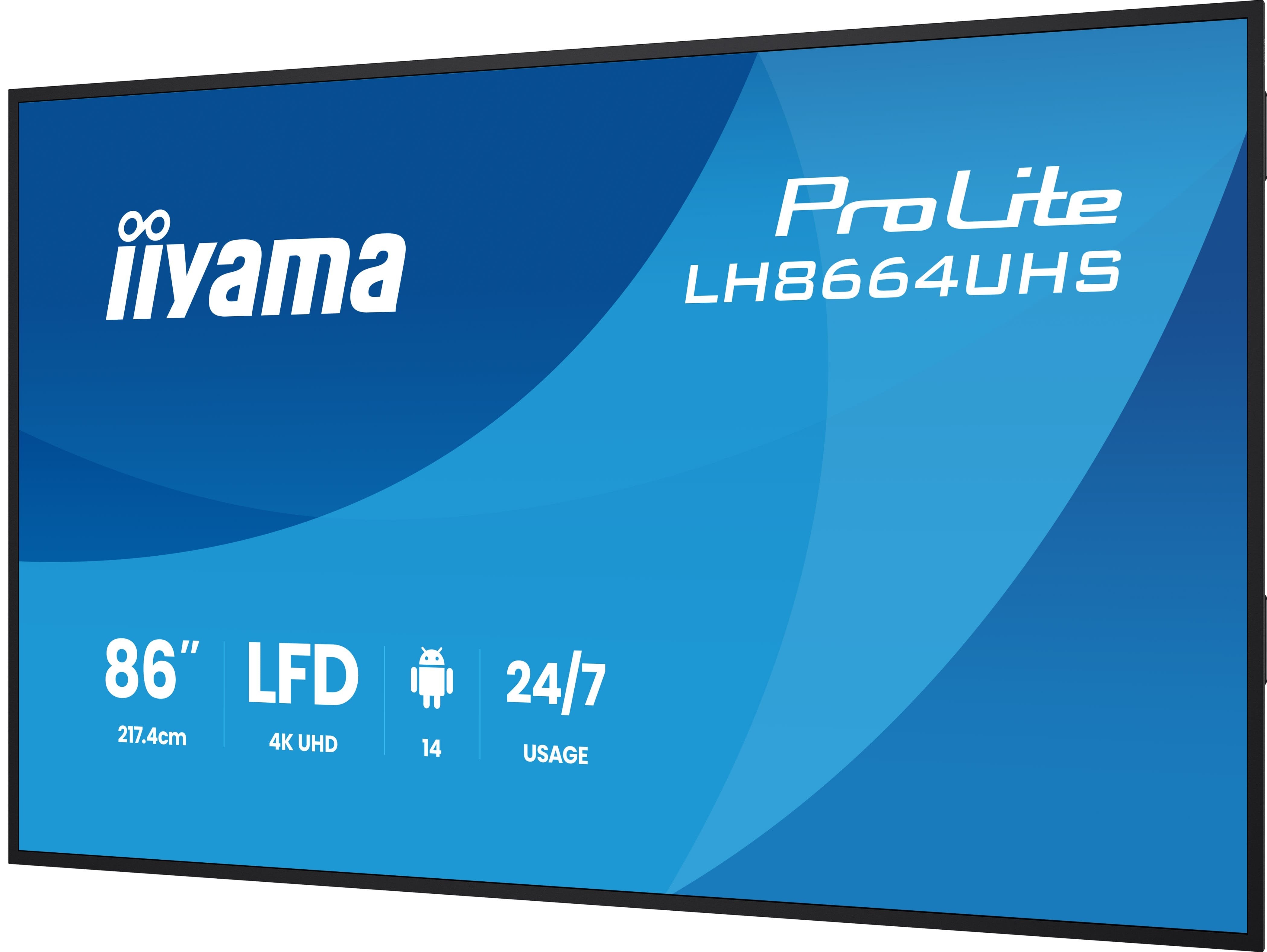 Iiyama Lh8664uhs-B3ag Pantalla De Señalización Pantalla Plana Para Señalización Digital 2,17 M (85.6") Wifi 450 Cd / M² 4k Ultra Hd Negro Procesador Incorporado Android 24/7
