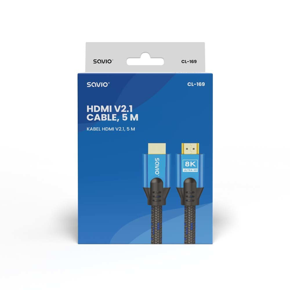 EAN 5901986047568 - Savio HDMI (M) v2.1 cable 5m 8K copper blue-black golden tips CL-169 cable HDMI HDMI tipo A (Estándar) Ne imagen 2