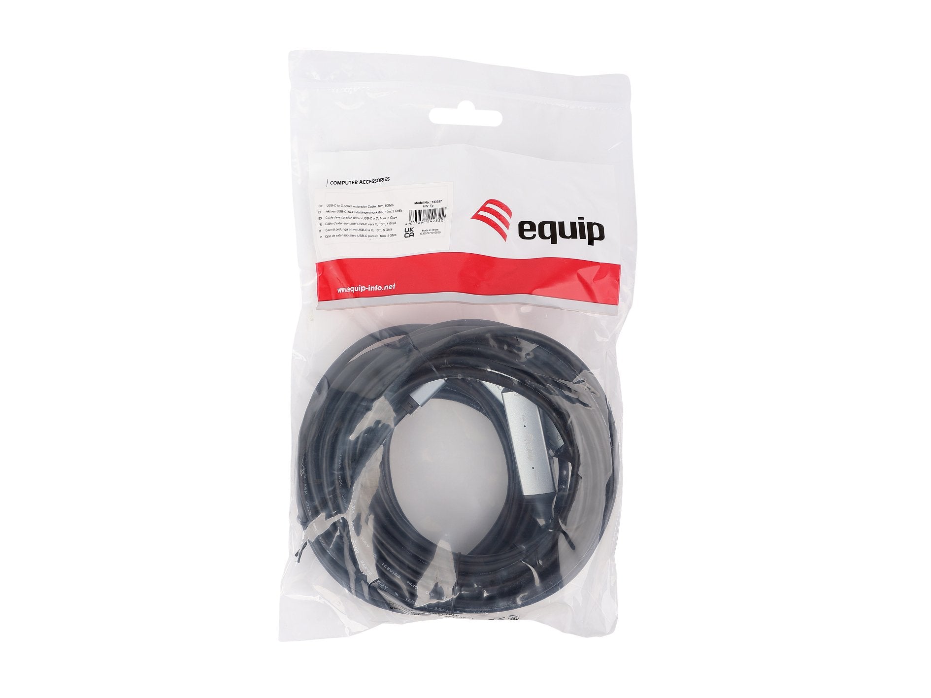 Equip Cable Usb-C3.2->C Gen1 Akt.Erweit.M H 10.00m Negro