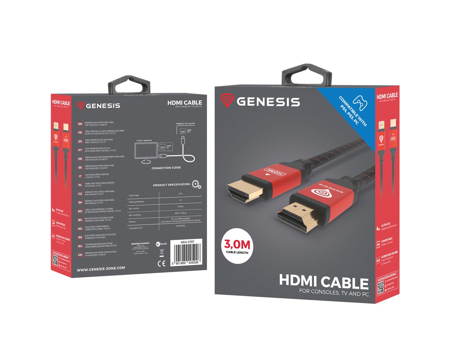 EAN 5901969405026 - GENESIS NKA-0787 cable HDMI 3 m HDMI tipo A (Estándar) Negro, Rojo imagen 3