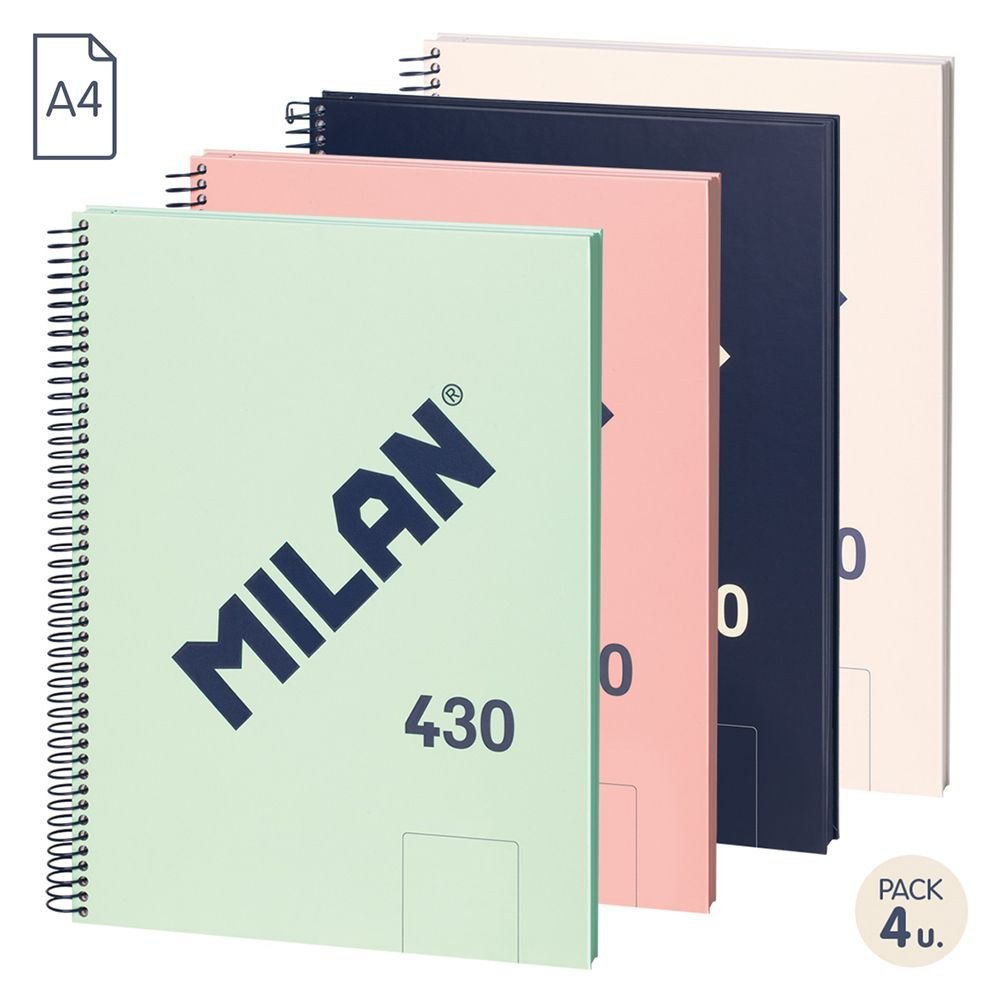 EAN 8411574110279 - Milan 57141E80X4 cuaderno y block A4 80 hojas Beige, Azul, Verde, Rosa imagen 2