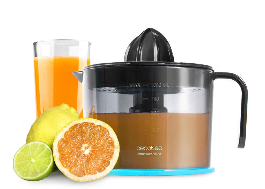 Cecotec Essentialvita Ajustar Black, Exprimidor De Cítricos Negro/Azul 04148
