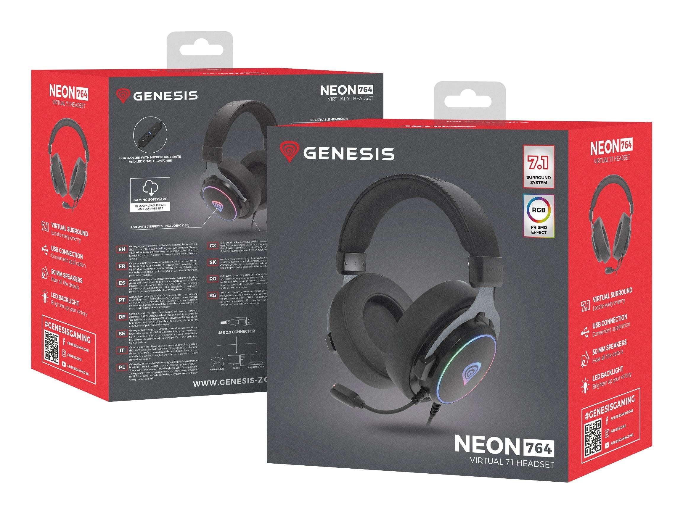 Auriculares Gaming Genesis 7.1 Usb Neon 764 Rgb Negro