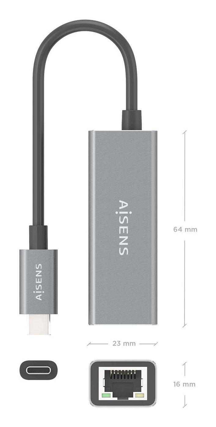 Aisens Conversor Usb3.1 Gen1 Usb-C A Ethernet Gigabit 10/100/1000 Mbps, Gris, 15cm