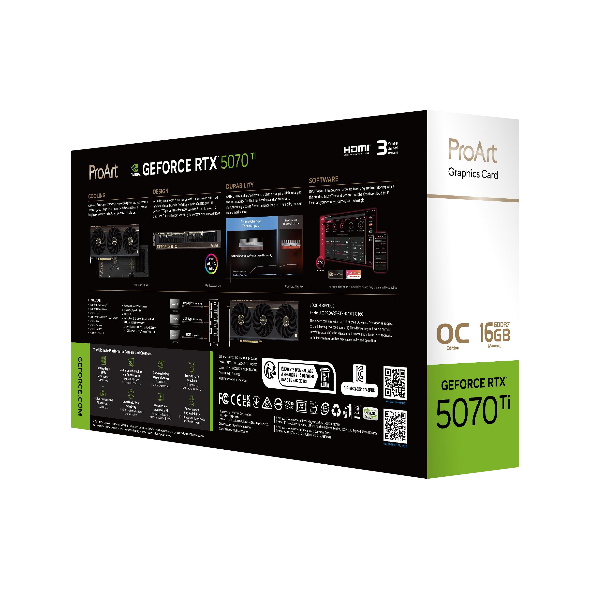 Graphics Card Asus Nvidia Geforce Rtx 5070 Ti 16 Gb Gddr7 256 Bit Pci Express 5.0 Active Proart-Rtx5070ti-O16g