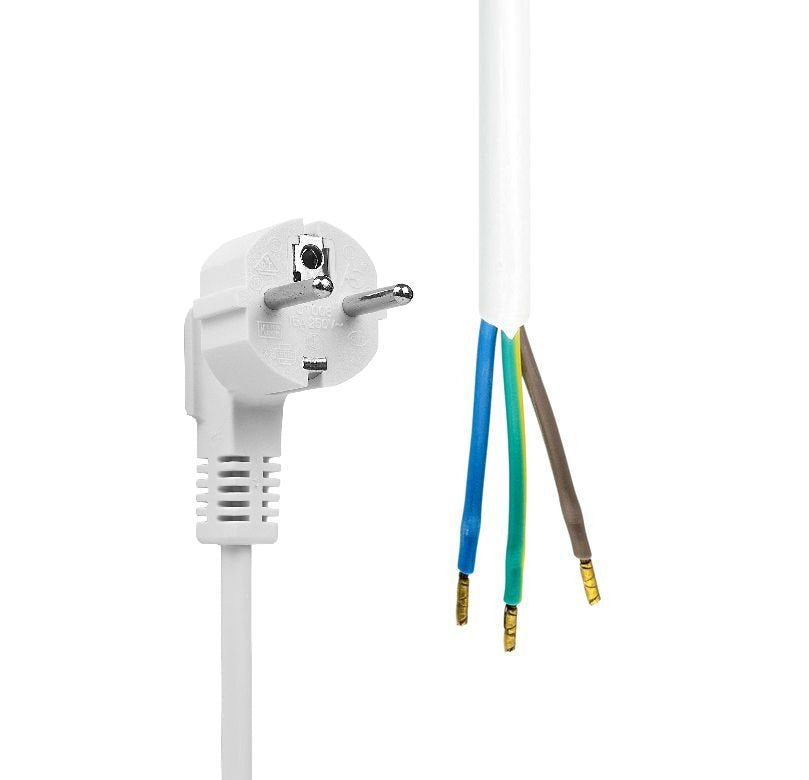 Schuko - Open End Power Cable, 5m, White