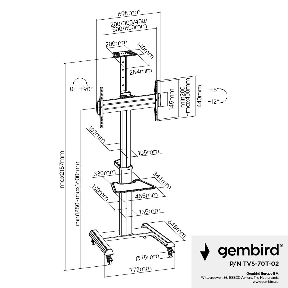 EAN 8716309129008 - Gembird TV Standfuß mit Rollen 37 - 100 TVS-70T-02 imagen 10