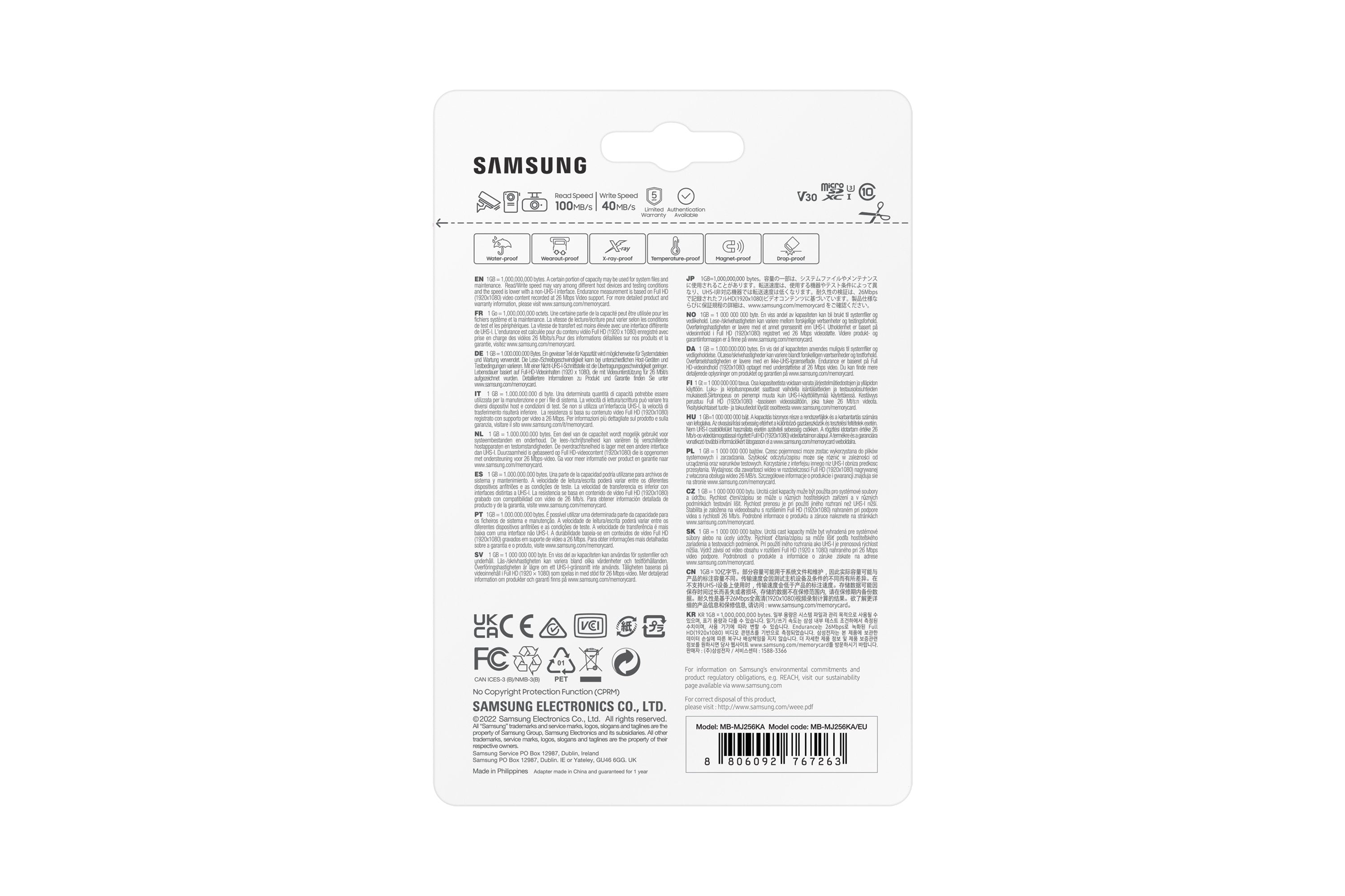 Samsung Pro Endurance 256 Gb Microsdxc (2022), Class10 Mb-Mj256ka/Eu