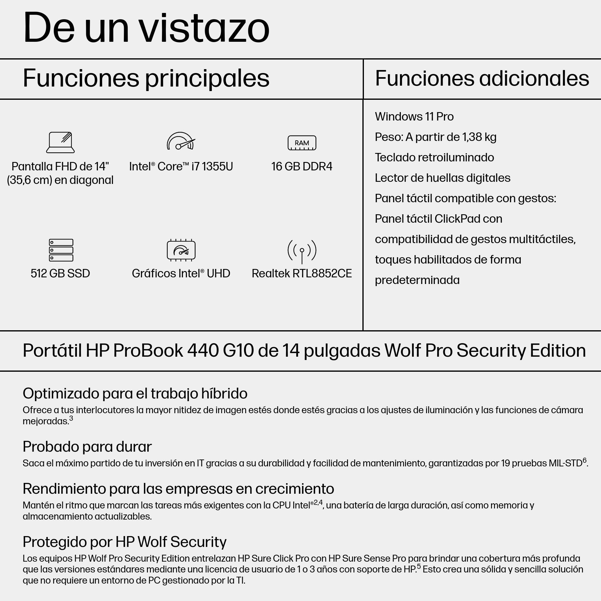 Portátil Hp Probook 440 G10 14" Full Hd Intel® Core I7-1355u 16 Gb 512 Gb Ssd Windows 11 Pro Plata