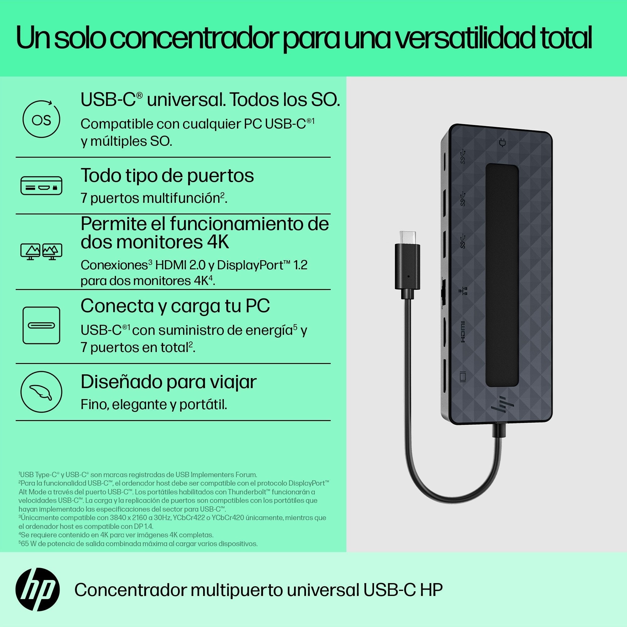 EAN 0196188636312 - HP Universal USB-C Multiport Hub Acoplamiento USB 3.2 Gen 2 (3.1 Gen 2) Type-C Negro imagen 7