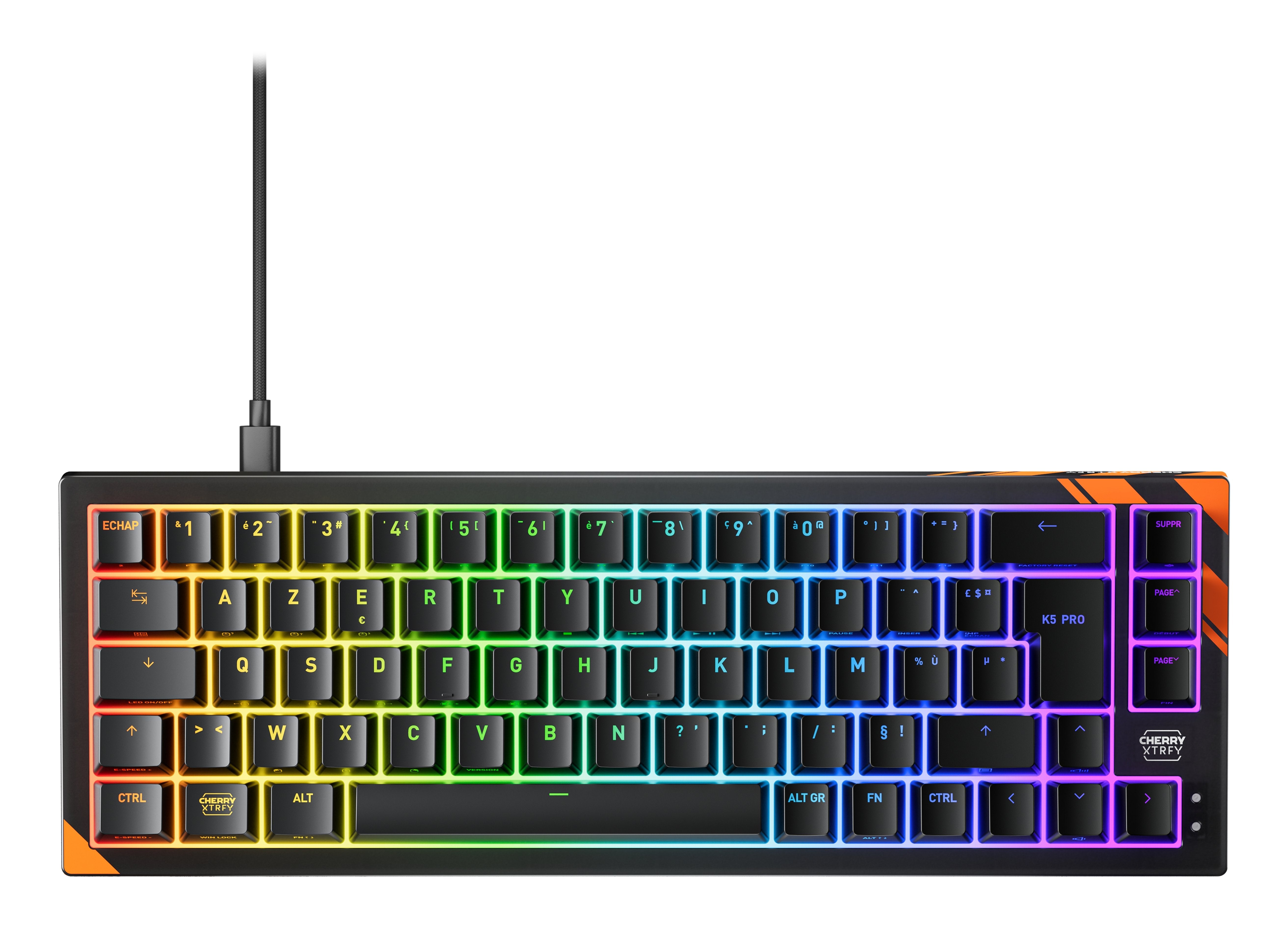 Cherry K5 Pro Tmr Compact, Con Cable, Usb, Mechanischer Switch, Azerty, Rgb-Led, Negro, Naranja