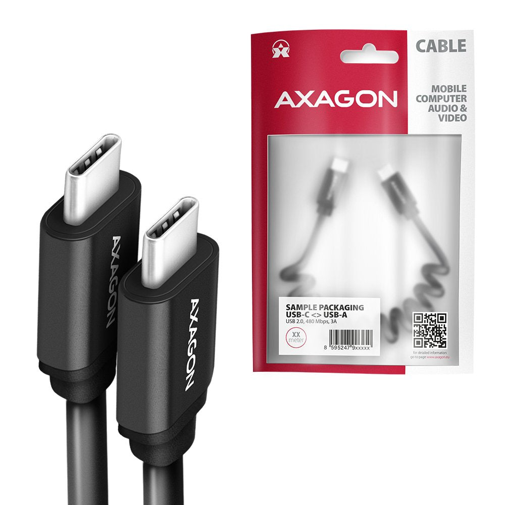 Axagon Hcm-Am20tb Spiralcable, Usb-C Zu Usb-C, 1 M, Usb 2.0, 2.4 A, Alu, Pvc - Negro