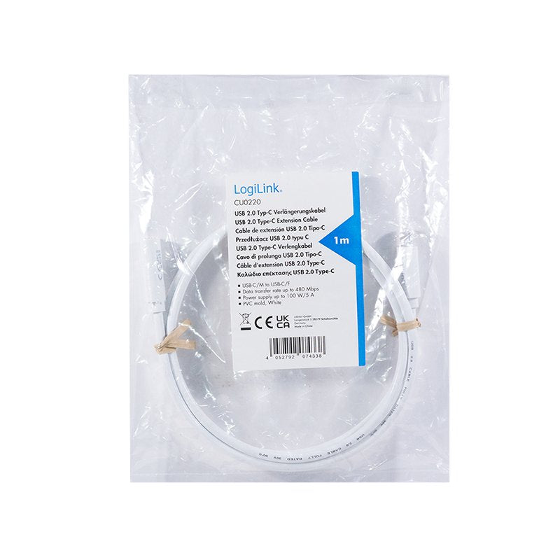 Usb 2.0 Type-C Cable, C M To C F, 480 Mbps, 60w, Blanco, 3 M