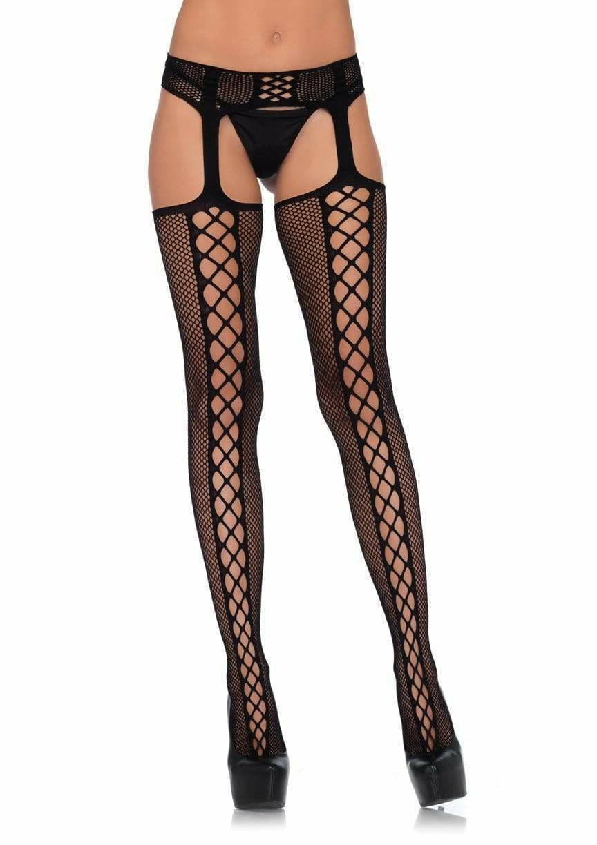 Leg Avenue - Medias De Red Y Liguero Negro